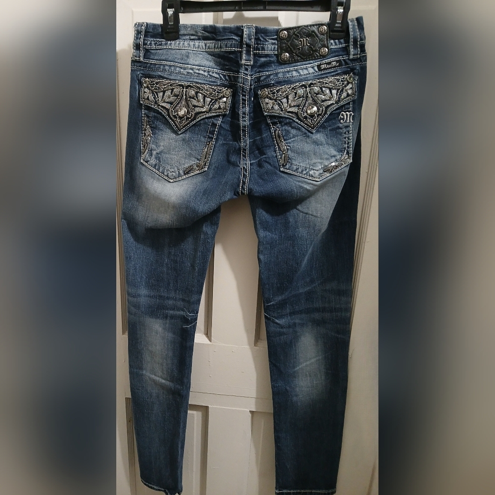 Miss Me Dark Blue Skinny Jeans Style# JE590953L w/ Embellished Pockets, 30, NWOT